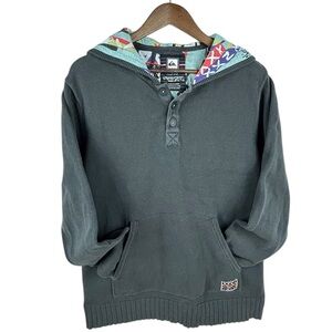 Y2K Quiksilver Knit Hoodie XL Surf Skate Henley Pullover 2000s Gray